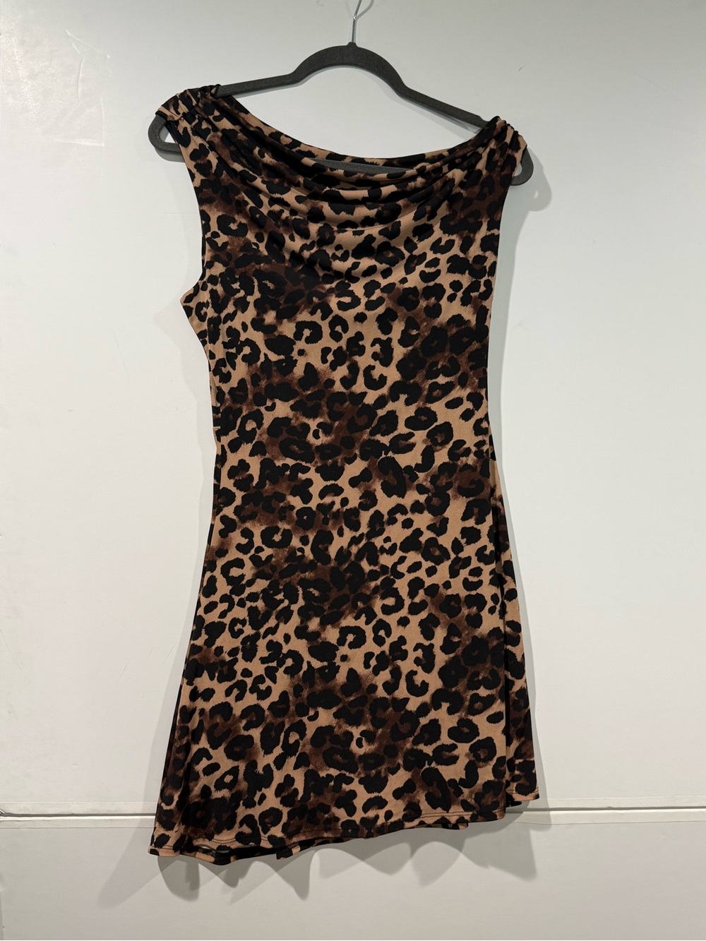 Gilli Leopard Print Cowl Neck Mini Dress - Brown